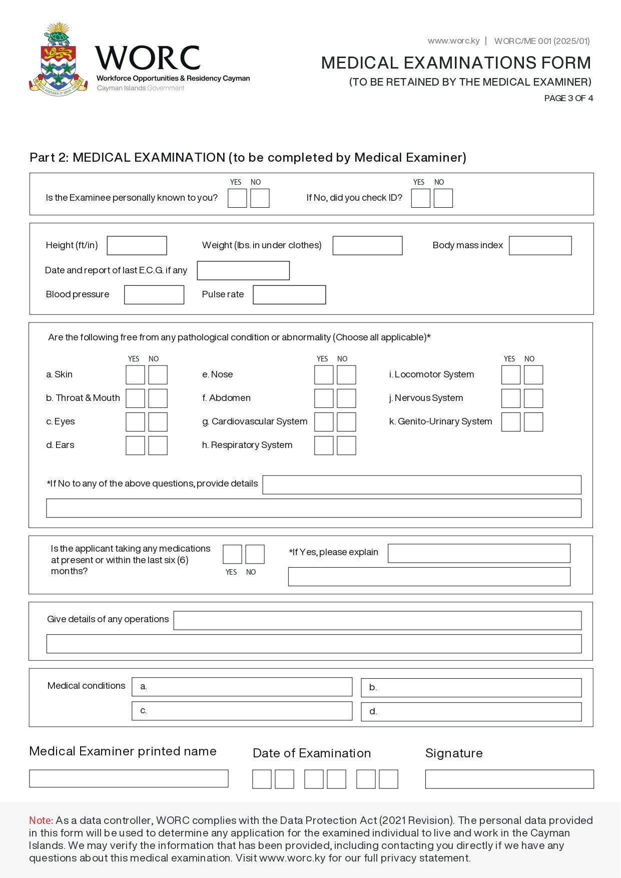 WORC Medical Examination Form Page 3