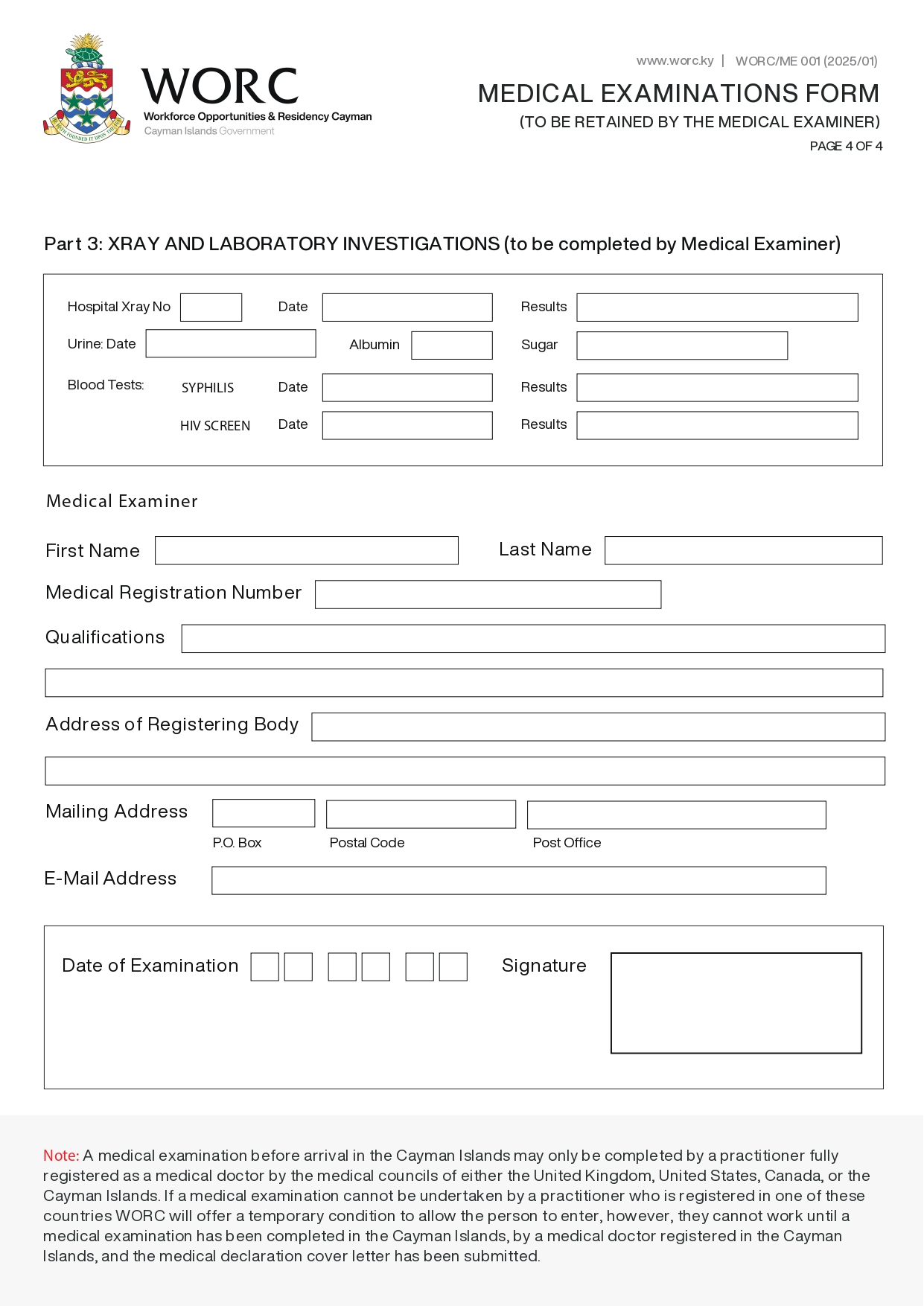 WORC Medical Examination Form Page 4